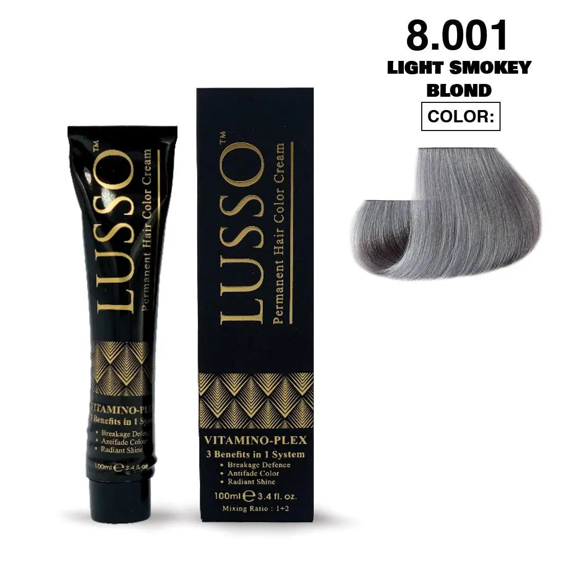 Lusso Permanent Hair Color Cream 100 ML #8.001 Light Smokey Blond - JOLIE'S UAE